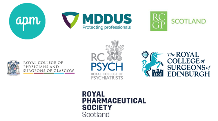A number of logos involved in the assisted dying bill in scotland